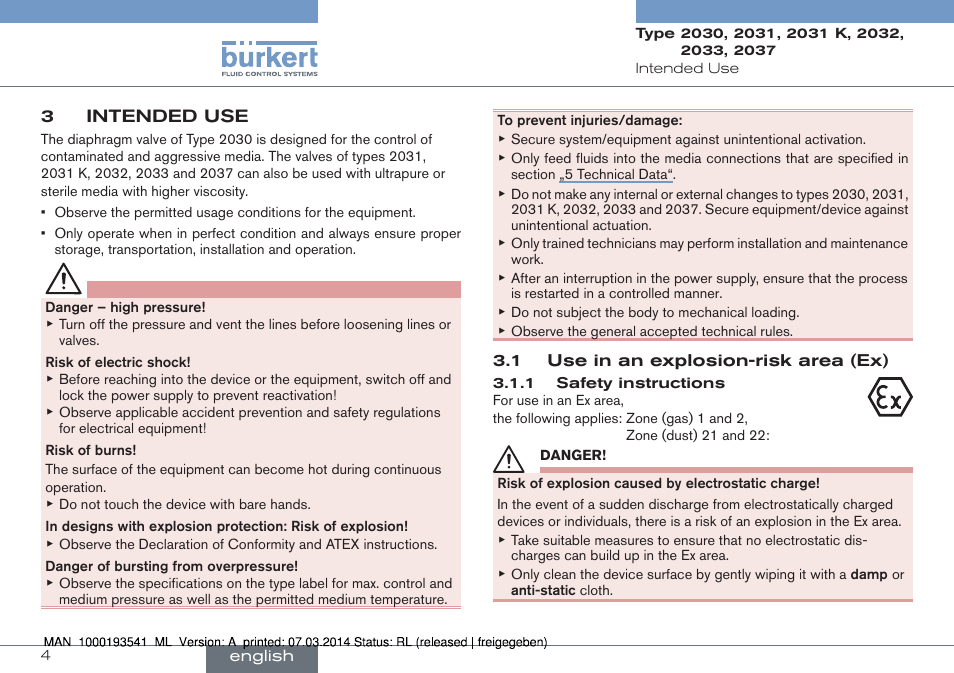 3 intended use | Burkert Type 2037 User Manual | Page 4 / 40