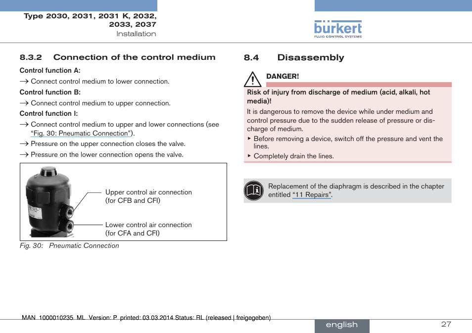 4 disassembly | Burkert Type 2037 User Manual | Page 27 / 106