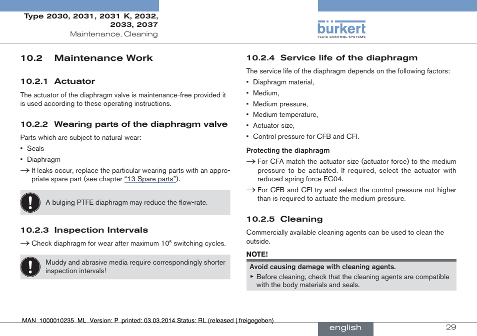 2 maintenance work | Burkert Type 2037 User Manual | Page 29 / 106