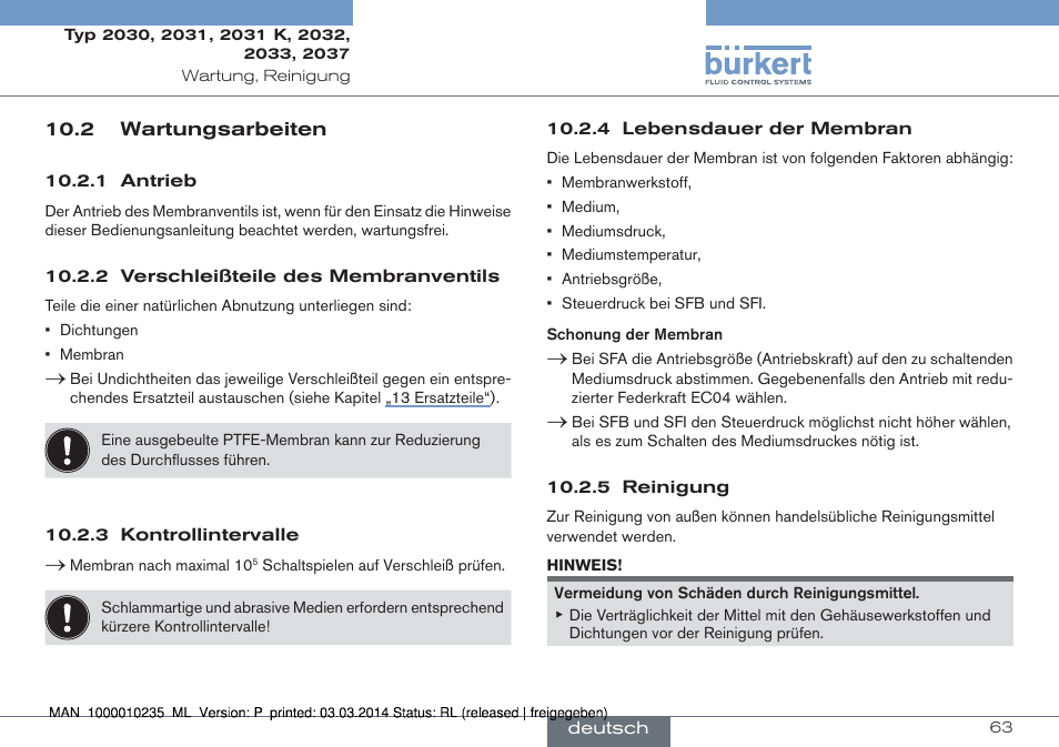 2 wartungsarbeiten | Burkert Type 2037 User Manual | Page 63 / 106