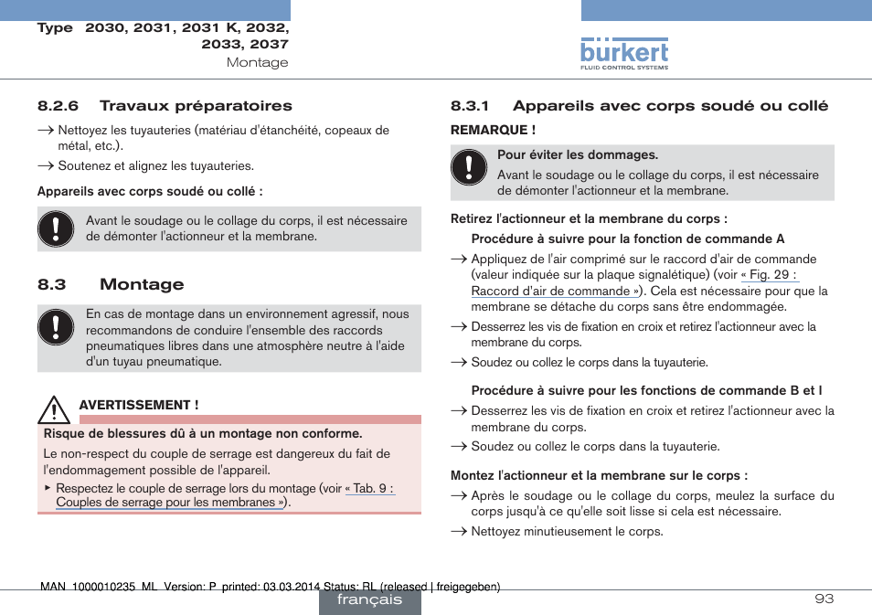 3 montage | Burkert Type 2037 User Manual | Page 93 / 106