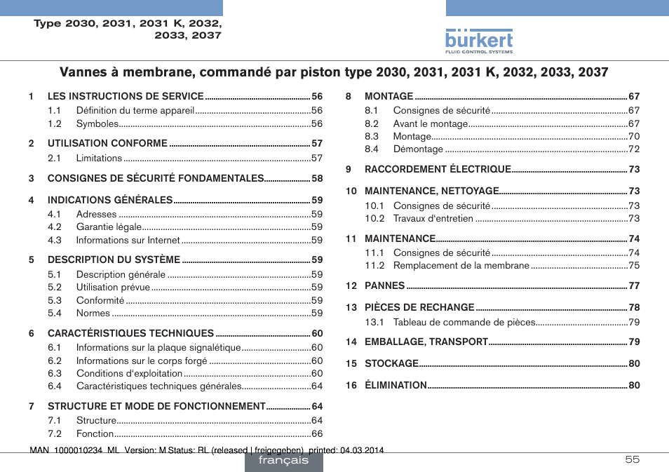 Français | Burkert Type 2037 User Manual | Page 55 / 82