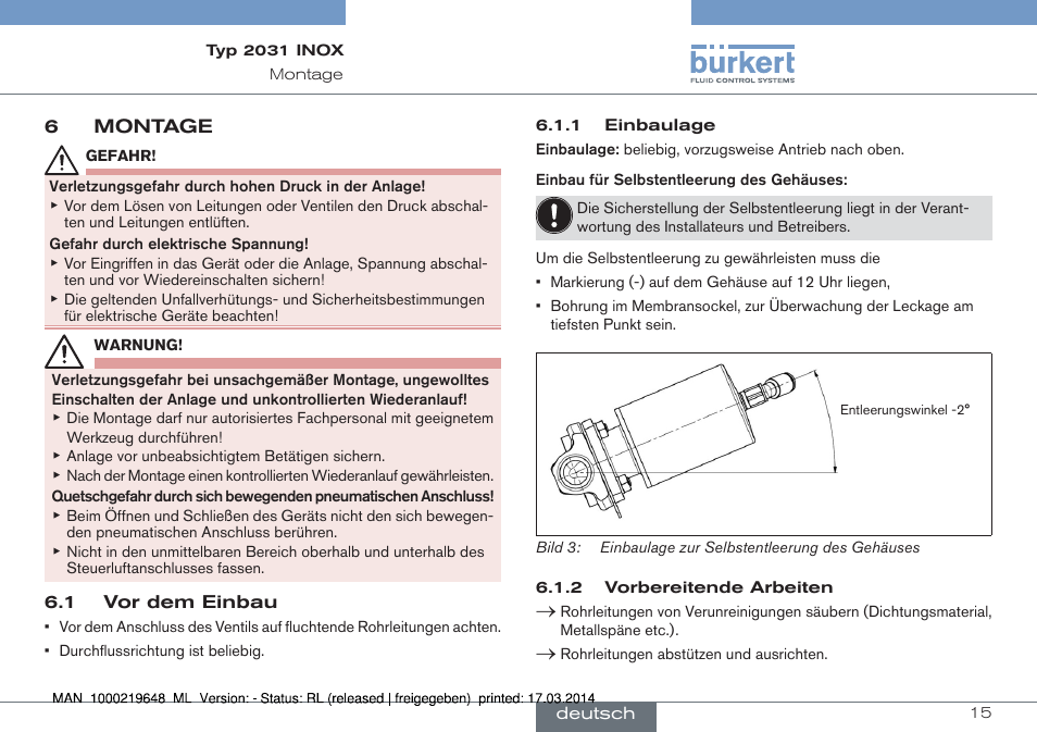 6 montage | Burkert Type 2031 User Manual | Page 15 / 28