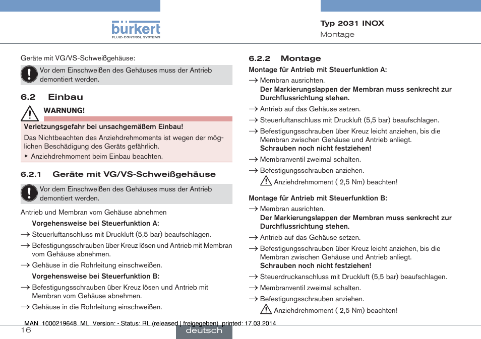 Burkert Type 2031 User Manual | Page 16 / 28