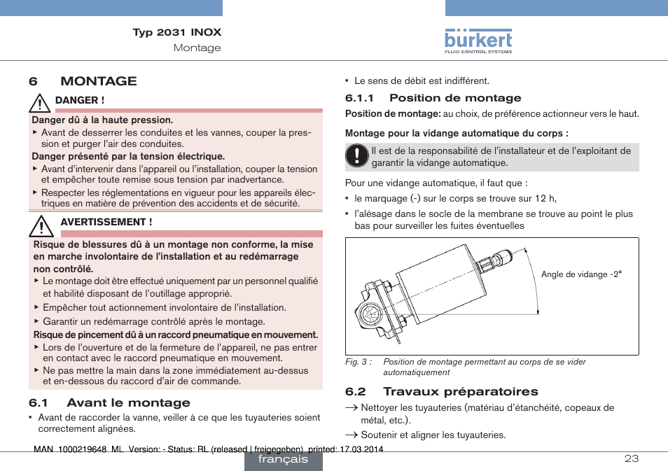 6 montage | Burkert Type 2031 User Manual | Page 23 / 28