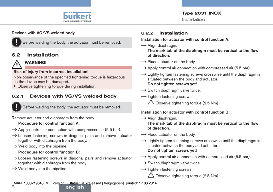 Burkert Type 2031 User Manual | Page 8 / 28