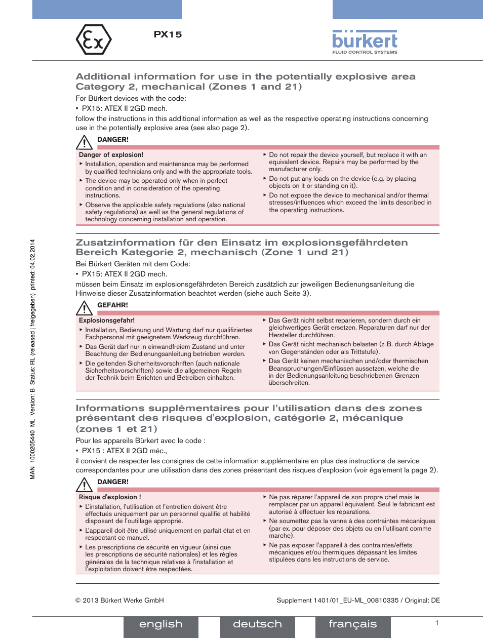 Burkert Type 2301 User Manual | 4 pages