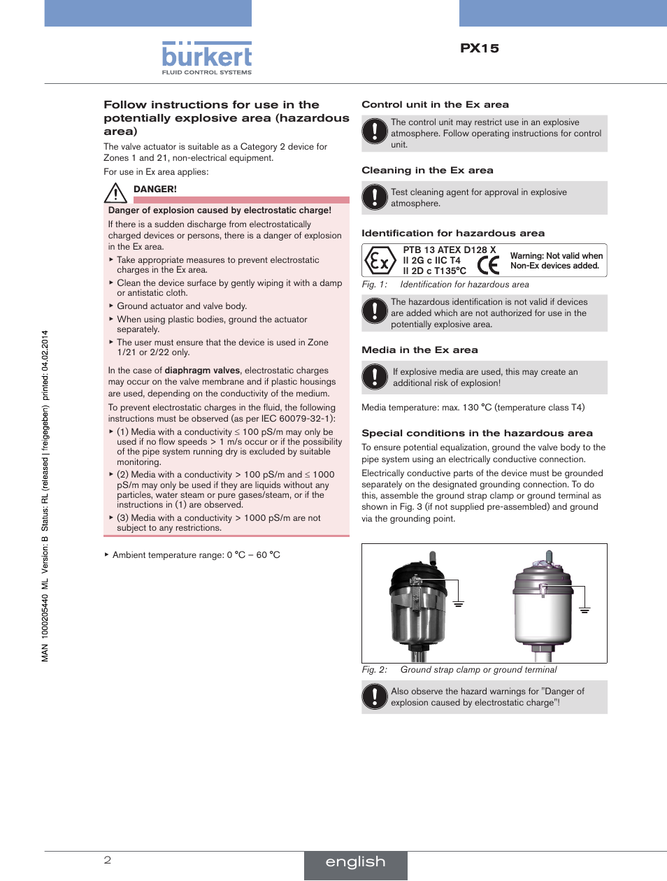 English, Px15 | Burkert Type 2301 User Manual | Page 2 / 4