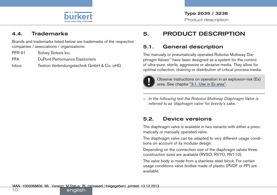 Product description | Burkert Type 3236 User Manual | Page 10 / 124