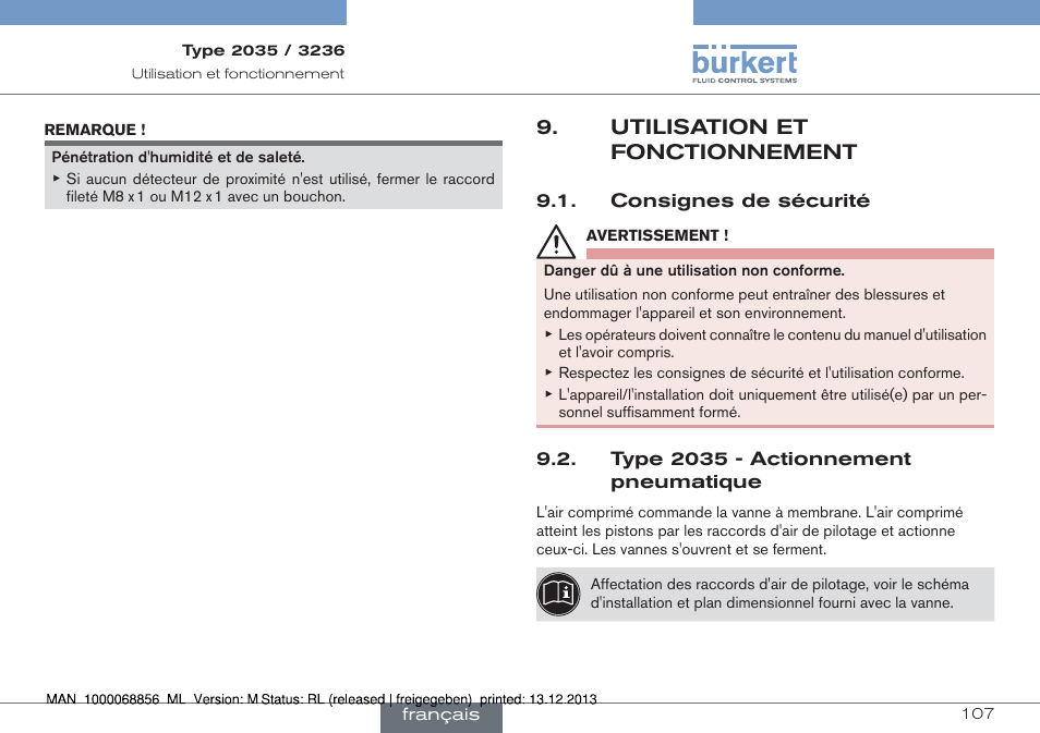 Utilisation et fonctionnement | Burkert Type 3236 User Manual | Page 107 / 124