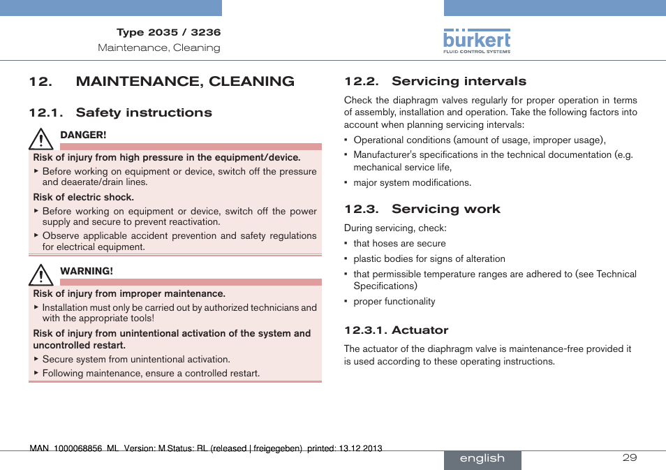 Maintenance, cleaning | Burkert Type 3236 User Manual | Page 29 / 124