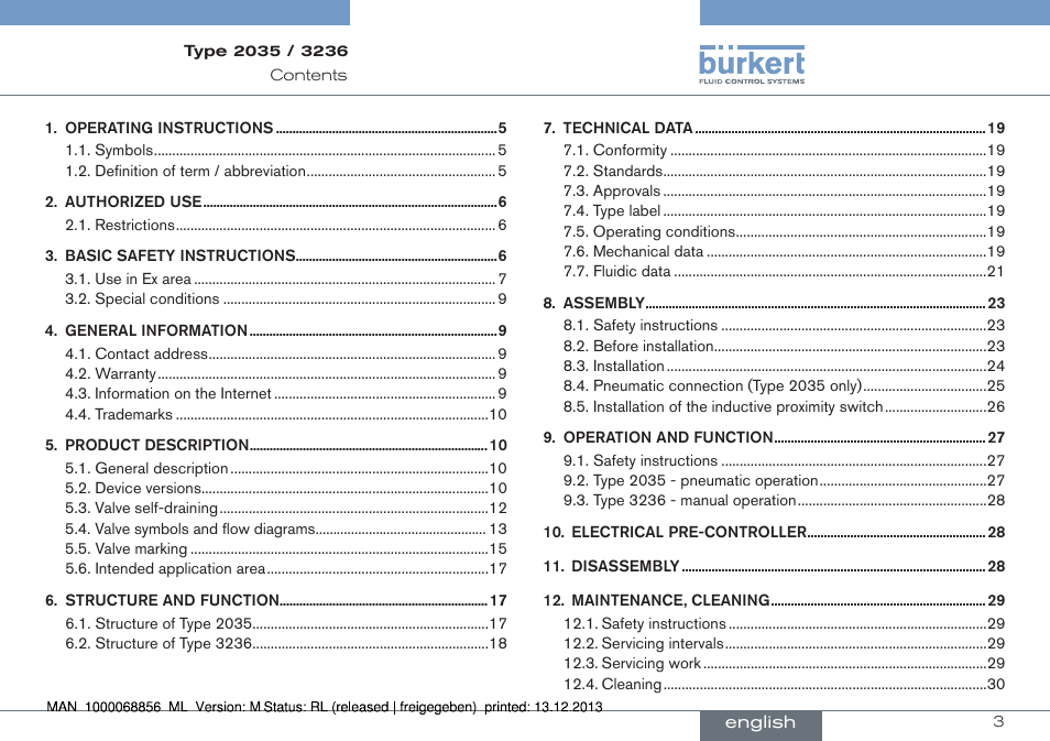 English | Burkert Type 3236 User Manual | Page 3 / 124