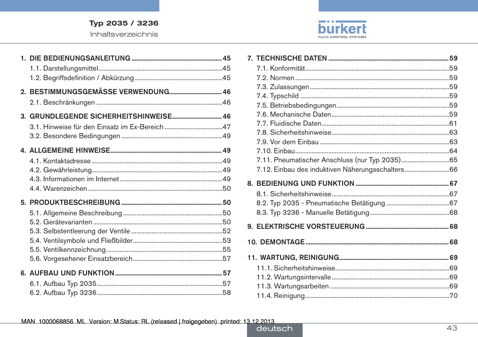 Deutsch | Burkert Type 3236 User Manual | Page 43 / 124