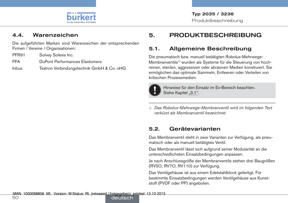 Produktbeschreibung | Burkert Type 3236 User Manual | Page 50 / 124