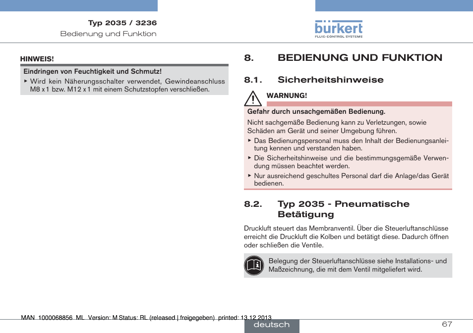 Bedienung und funktion | Burkert Type 3236 User Manual | Page 67 / 124