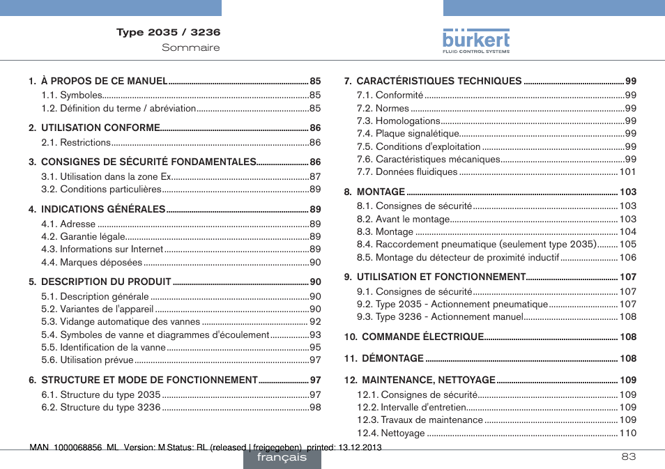 Français | Burkert Type 3236 User Manual | Page 83 / 124