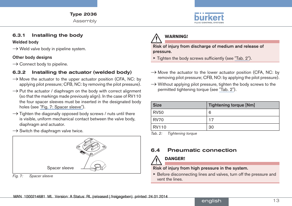 Burkert Type 2036 User Manual | Page 13 / 52