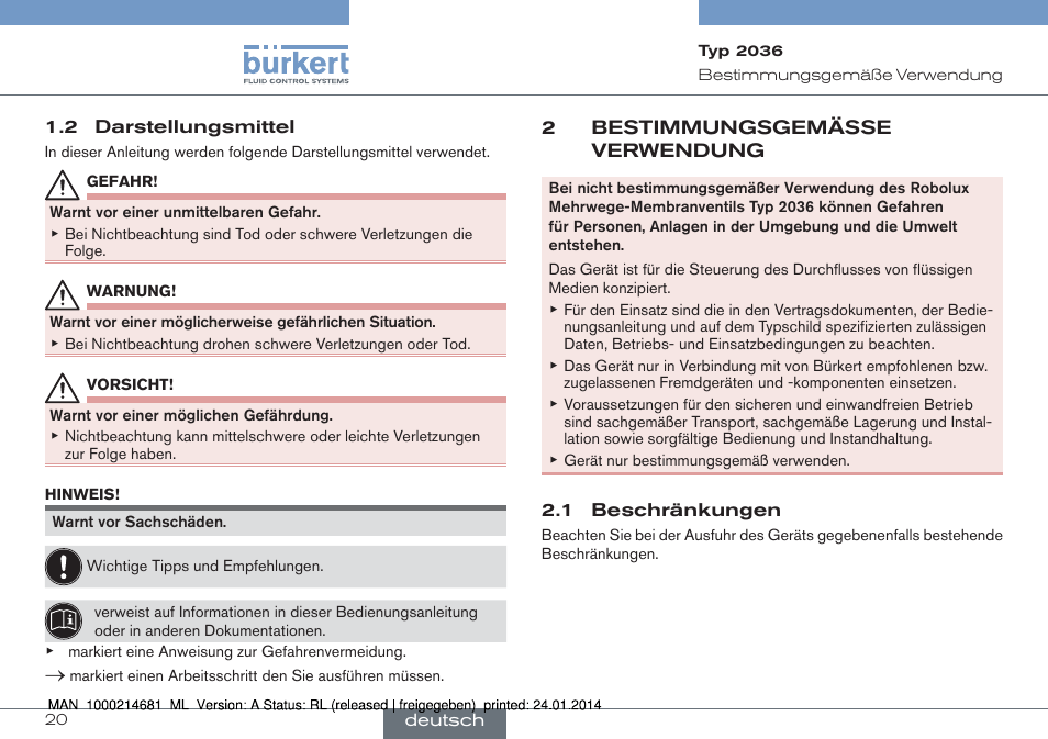 Burkert Type 2036 User Manual | Page 20 / 52