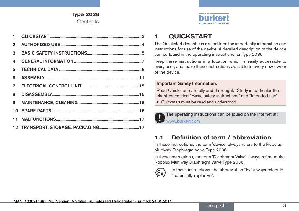 English | Burkert Type 2036 User Manual | Page 3 / 52