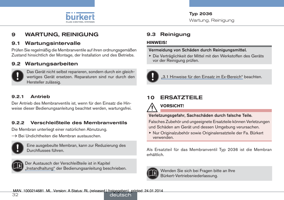 Burkert Type 2036 User Manual | Page 32 / 52