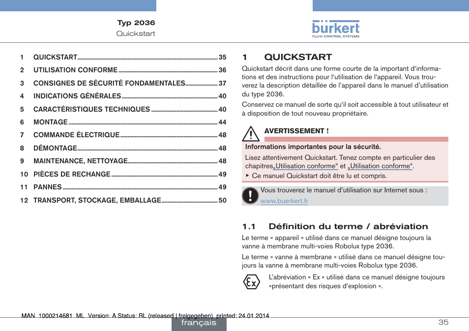 Français | Burkert Type 2036 User Manual | Page 35 / 52