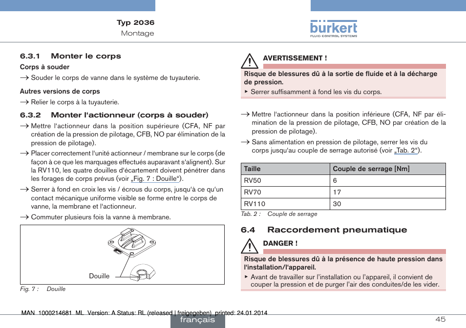 Burkert Type 2036 User Manual | Page 45 / 52