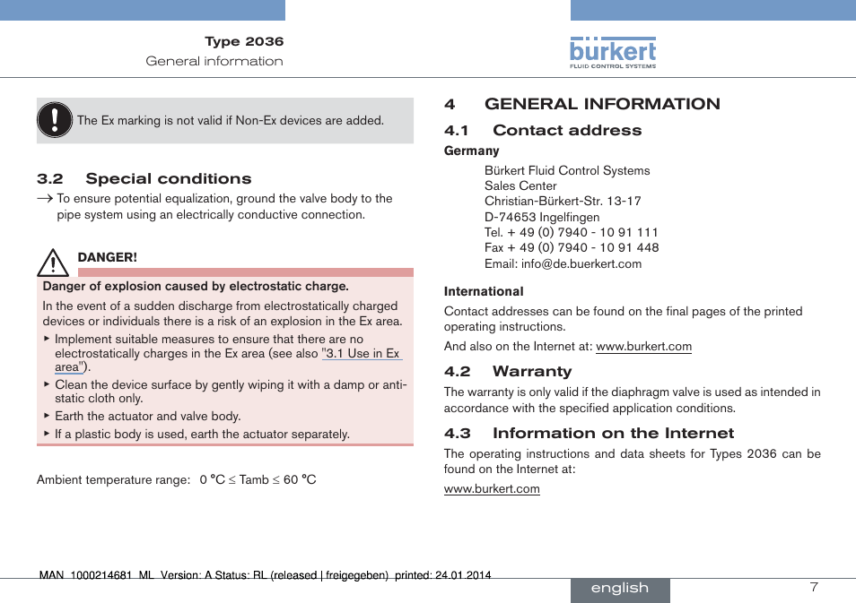 Burkert Type 2036 User Manual | Page 7 / 52