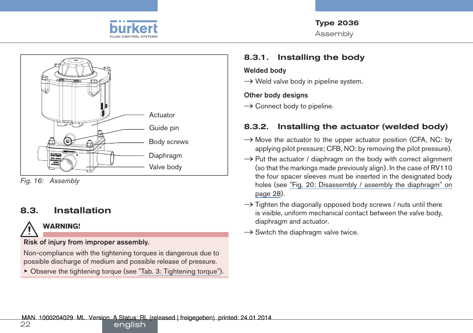 Burkert Type 2036 User Manual | Page 22 / 94