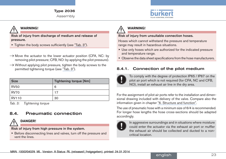 Burkert Type 2036 User Manual | Page 23 / 94