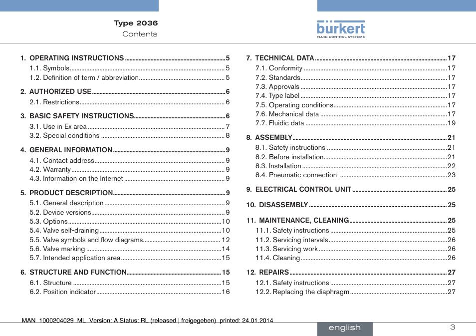 Unbenannt | Burkert Type 2036 User Manual | Page 3 / 94