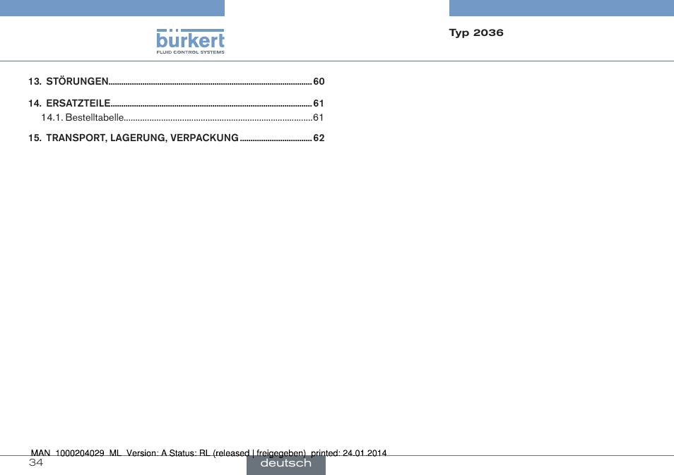 Burkert Type 2036 User Manual | Page 34 / 94