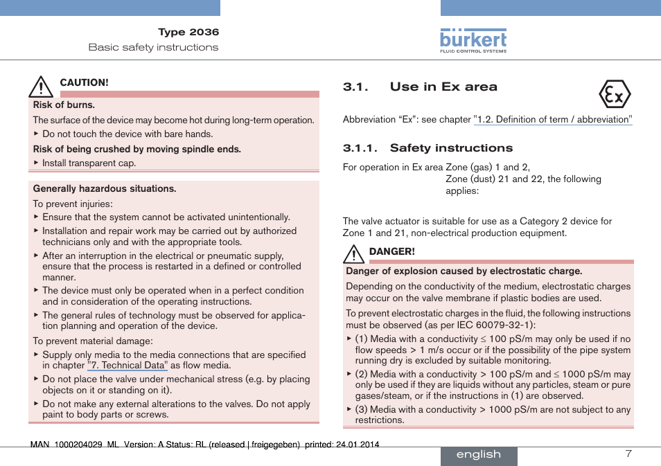 Burkert Type 2036 User Manual | Page 7 / 94