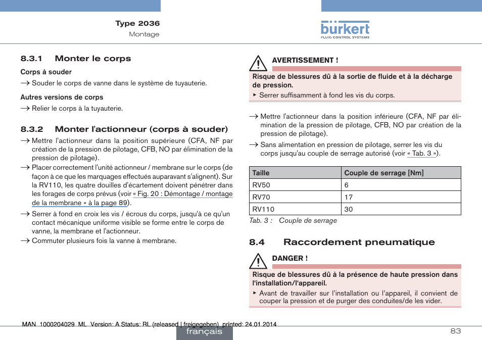 Burkert Type 2036 User Manual | Page 83 / 94