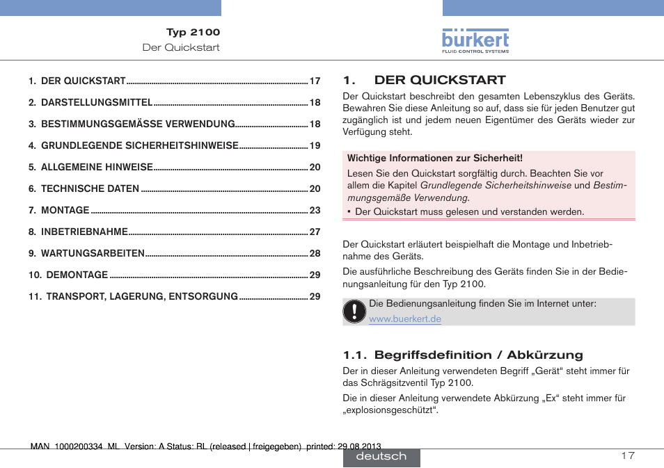 Deutsch | Burkert Type 2100 User Manual | Page 17 / 46