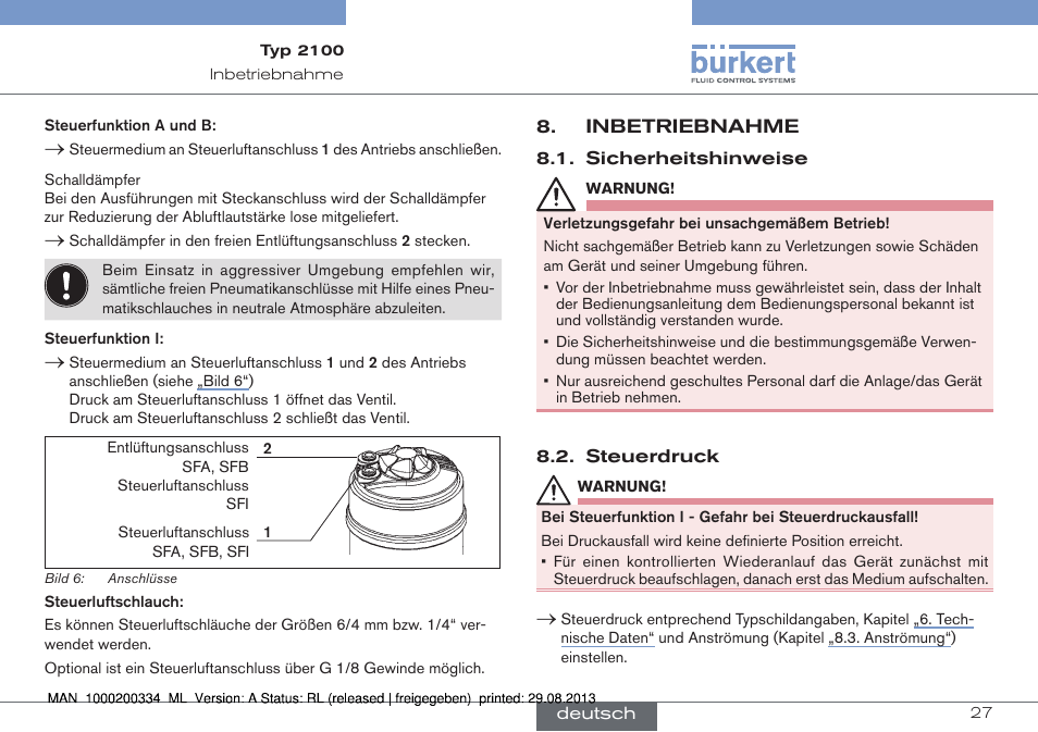 Inbetriebnahme | Burkert Type 2100 User Manual | Page 27 / 46