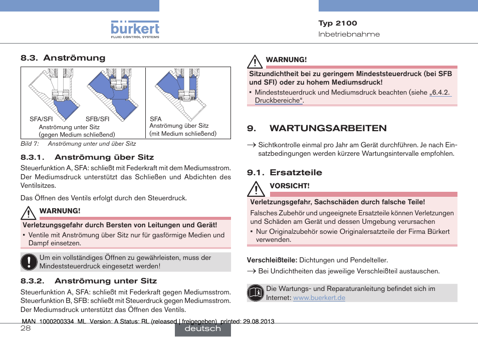 Wartungsarbeiten | Burkert Type 2100 User Manual | Page 28 / 46