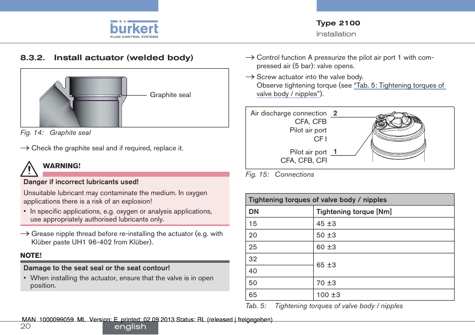 Burkert Type 2100 User Manual | Page 20 / 101