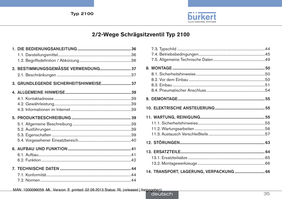 Deutsch | Burkert Type 2100 User Manual | Page 35 / 101