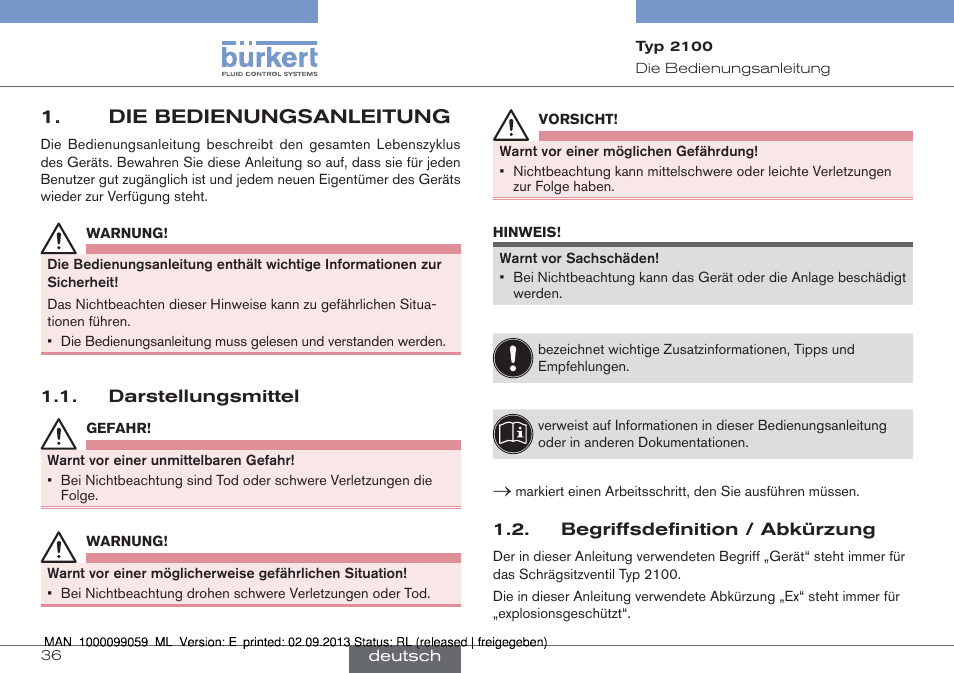 Die bedienungsanleitung | Burkert Type 2100 User Manual | Page 36 / 101