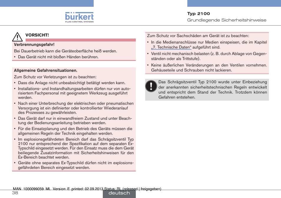 Burkert Type 2100 User Manual | Page 38 / 101