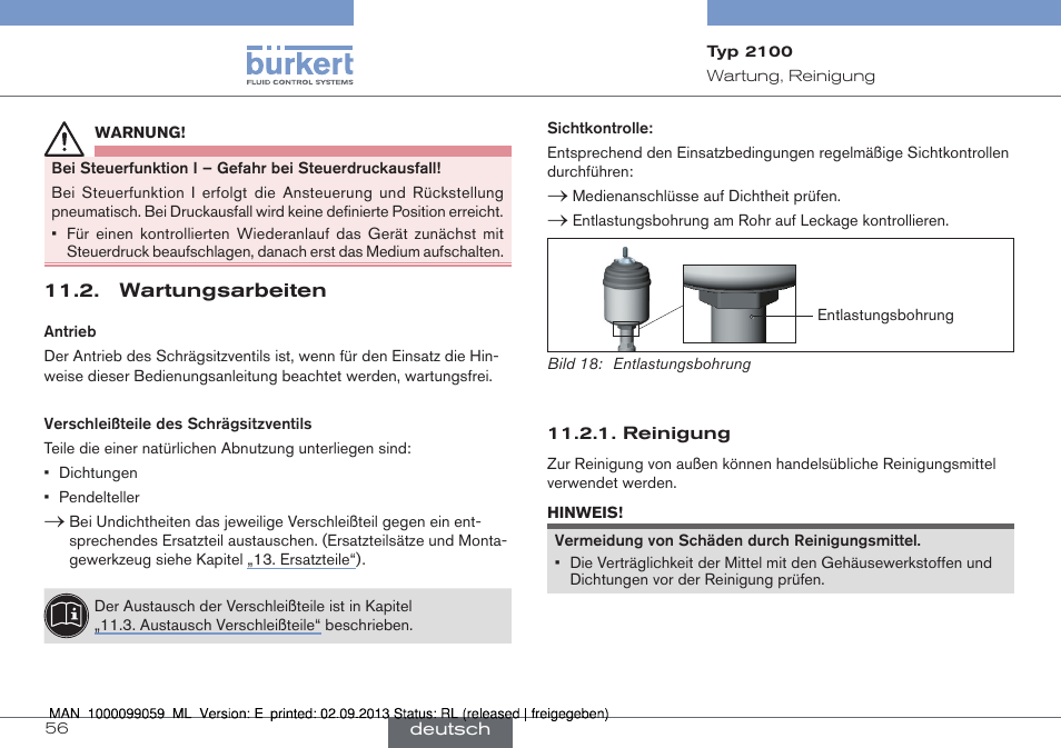 Wartungsarbeiten | Burkert Type 2100 User Manual | Page 56 / 101