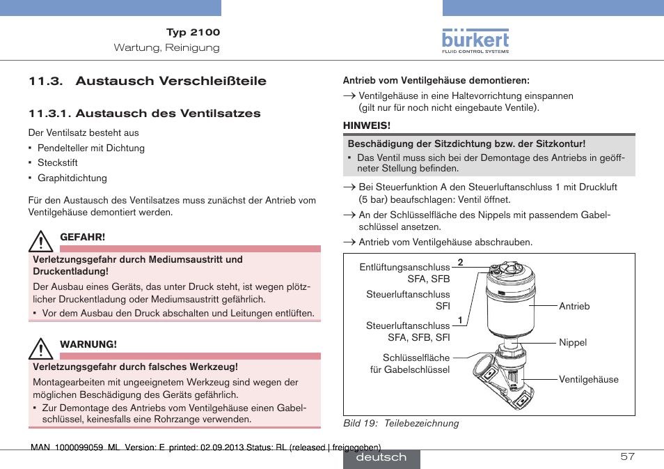 Austausch verschleißteile | Burkert Type 2100 User Manual | Page 57 / 101