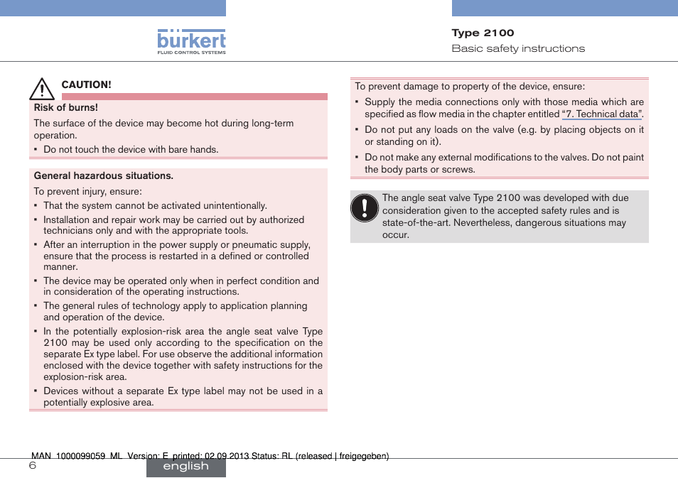 Burkert Type 2100 User Manual | Page 6 / 101