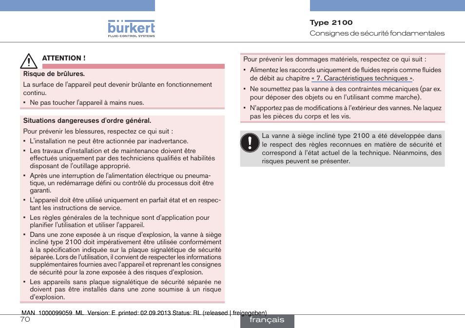 Burkert Type 2100 User Manual | Page 70 / 101