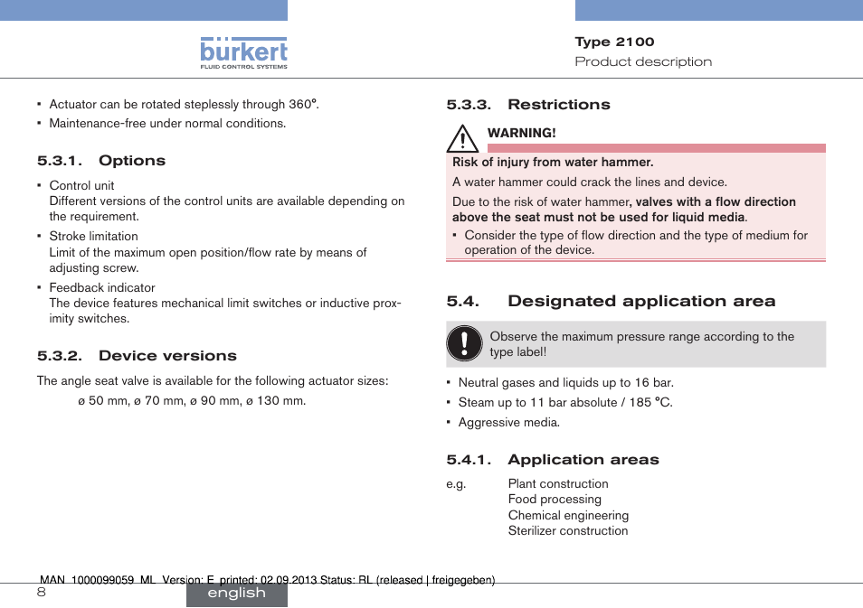 Designated application area | Burkert Type 2100 User Manual | Page 8 / 101