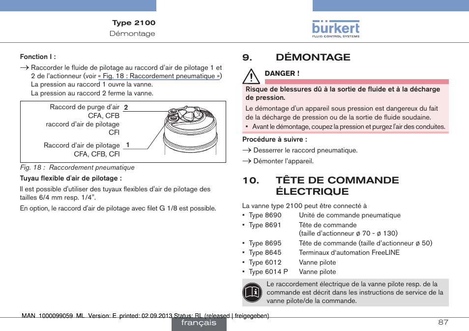 Démontage, Tête de commande électrique | Burkert Type 2100 User Manual | Page 87 / 101