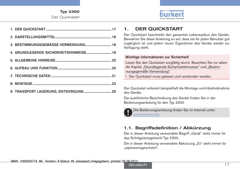 Deutsch | Burkert Type 2300 User Manual | Page 17 / 46