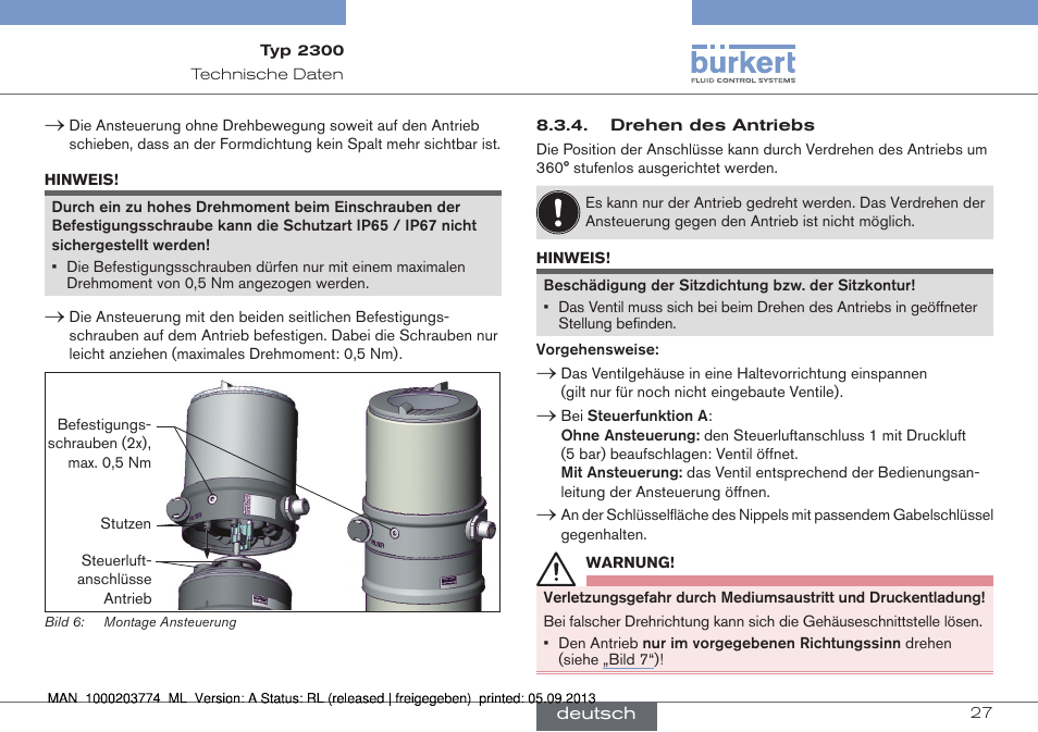 Drehen des antriebs | Burkert Type 2300 User Manual | Page 27 / 46