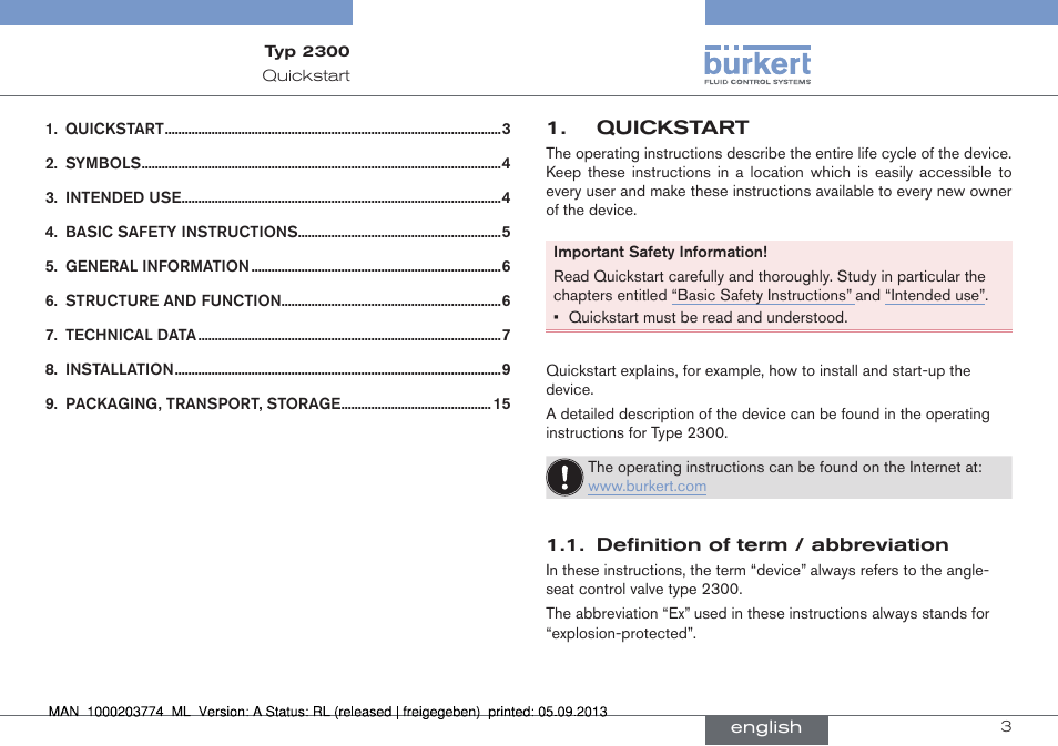 English | Burkert Type 2300 User Manual | Page 3 / 46