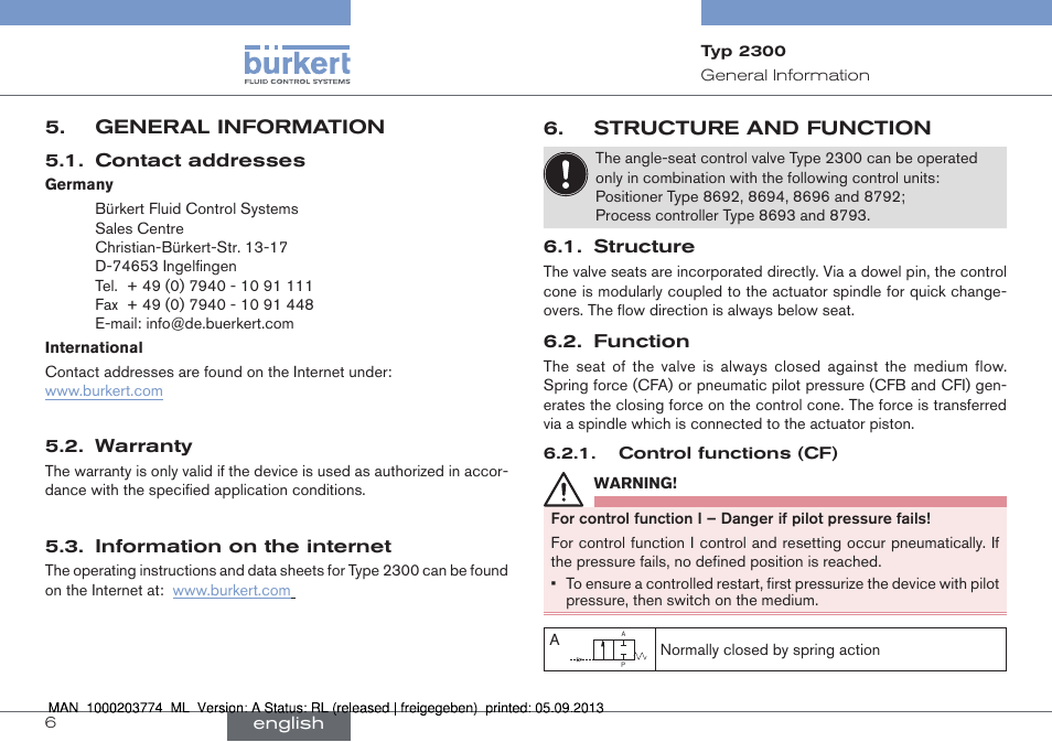 General information, Structure and function | Burkert Type 2300 User Manual | Page 6 / 46